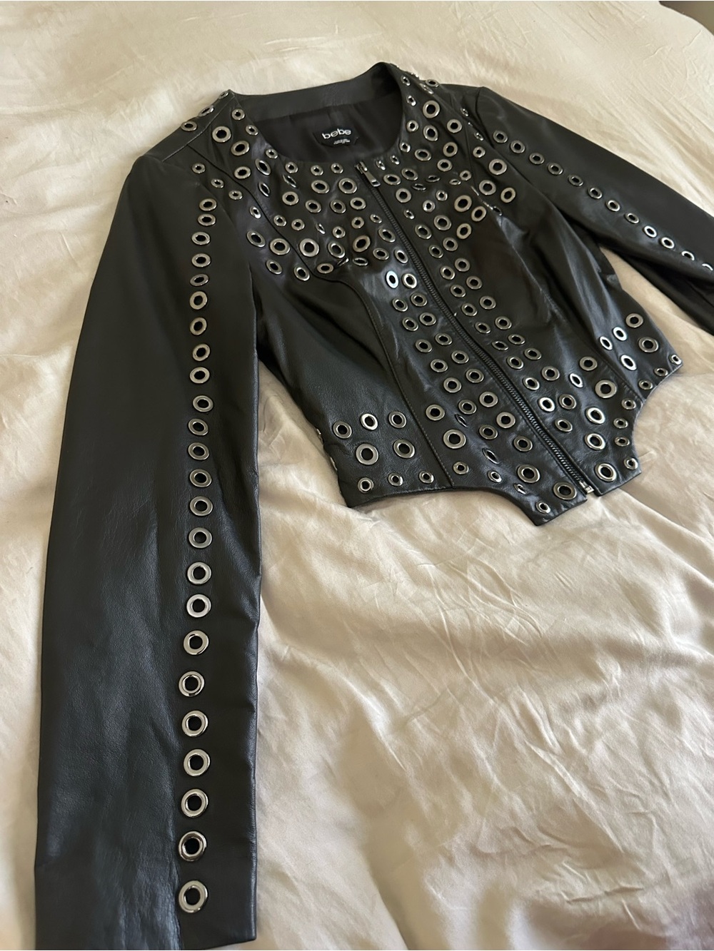 bebe Black 100% genuine Leather Grommet Jacket - Picture 3 of 6